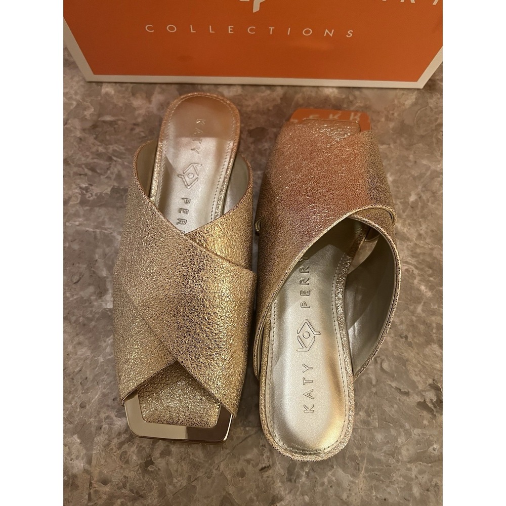 Checked Slide Sandal Shoe‎ Size 5 NEW Metallic Champagne Gold Women Katy Perry… - Picture 2 of 7